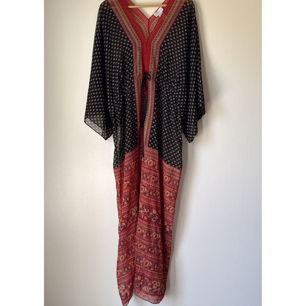 Soft Surroundings Black and Red Printed Swim Coverup Kaftan